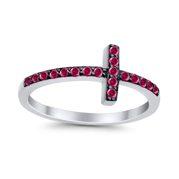 Wedding Eternity Sideways Cross Rings Simulated Ruby CZ 925 Sterling Silver